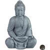 Relaxdays Statua del Buddha Seduto XL 70cm, per Giardino, Soggiorno, in Ceramica, Impermeabile Anti-Gelo Grigio Chiaro