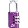 IFAM - Lucchetto a Combinazione Col Combi, 30 mm, Colore Viola, Massima Sicurezza, Ideale per Valigie e Armadietti della Palestra o della Scuola, con Chiave e Più di 1.000 Combinazioni, Leggero
