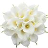 Duovlo Bouquet da sposa in lataex, fiori artificiali realistici al tatto, decorazione per la casa e le feste, 20 pezzi (bianco)