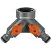 Gardena Raccordo a 2 Vie: per Collegare 2 Tubi da Giardino al Rubinetto Filettato da 26,5 mm (G 3/4), Uscite Regolabili Singolarmente (938-20)