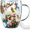 Genérico Tazze da caffè - Tazza in vetro a doppia parete Floral Fusion | Tazze da caffè con manico | Tazze di vetro anti-scottature | Tazza di caffè in vetro Tazza di caffè Fiore secco selezionato | Tazza da