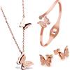 Kim Johanson 'Kim Johanson in acciaio inossidabile da donna Set di gioielli Farfalla Collana con ciondolo, orecchini e braccialetto in oro rosa, con sacchetto di gioielli
