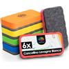 OfficeTree 6x Cancellino Lavagna Magnetica Bianca - 6 Colori - Cancellino Lavagna Bianca - Cancellino Lavagna Gesso - Cancellino Magnetico - Cancellino per Lavagna Bianca Cancellabile Whiteboard