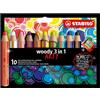STABILO woody 3 in 1 - Matita colorata Multi-Funzione - ARTY - Astuccio da 10 - con Temperino - Colori assortiti