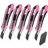 WORKPRO Taglierine Professionali a 5 Pezzi, Taglierina Standard Staccabile con Guida in Acciaio Inossidabile, Coltello Grafico Sk5 da 18 mm, 20 Lame di Ricambio, Ideale per Tagliare Carta, Rosa e nero