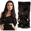 SEGO Extension Clip Capelli Ricci Fascia Unica Extensions Sintetiche 73cm Capelli Ondulati con 5 Clips 3/4 Full Head 130g - Castano Scuro