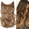 SEGO 50cm 20" Capelli Extension con Filo Invisibile Extension Wire Linea Fascia Unica Capelli Sintetici Mossi 90g Marrone Chiaro mix Biondo Cenere