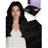Fshine Extension Capelli Veri Geniale Tessitura Ultra Sottile Bundle Aggiornato Remy Capelli Nero Corvino 60 g 60 cm Umani Naturali Leggeri Estensioni per Capelli Geniale Matassa Lisci Extension