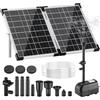 Clevich 35W Pompa Solare per Laghetto, 280 L/H, Massima 220 cm,per Stagni Grandi (8-15 m²), Pannello in Vetro 100% e Motore Senza Spazzole,4+4 Ugelli e 2Filtri,Cavo 5m,Set Specifico per Fontane Stagni