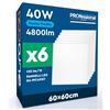 Eurocali 6 Pannelli LED 60x60 40W Quadrati da Incasso 4800 Lumen - Luce Fredda 6500K - Plafoniera da Ufficio Alta Luminosità 120 lm/W Driver Incluso Lampada da Soffitto per Controsoffitti Modulari