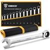 DEKOPRO Set Chiavi a Cricchetto 12 Pezzi, Chiavi Combinate Metriche 8-19mm, Chiavi Inglesi in Acciaio Cromo Vanadio, Chiave Inglese a Cricchetto con Borsa, Attrezzi da Lavoro per Officina e Fai da Te