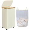 iEGrow Cesto Portabiancheria 110L con Coperchio, Grande Cesto Biancheria Sporca con Ruote e Manico di Bambù, Cesta Panni Sporchi con Borsa Interna Rimovibile e Lavabile per Bagno Camera (Beige)