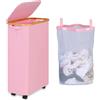 iEGrow Cesto Portabiancheria 75L con Coperchio, Cesto Biancheria Sporca con Ruote e Manico di Bambù, Cesta Panni Sporchi con Borsa Interna Rimovibile e Lavabile per Bagno Camera (Rosa)