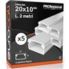 Eurocali Canalina Passacavi 20x10 mm in plastica bianca con coperchio Lunghezza 2 metri - Pacco da 5 Canaline (10m)