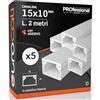 Eurocali Canalina Passacavi Autoadesiva 15x10 mm in plastica bianca con coperchio Lunghezza 2 metri - Pacco da 5 Canaline (10m)