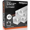 Eurocali Canalina Passacavi 12x12 mm in plastica bianca con coperchio Lunghezza 2 metri - Pacco da 5 Canaline (10m)