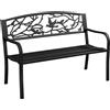 Yaheetech Panca da Giardino in Ferro 127 cm × 52 cm × 86 cm Panchina da Patio con Braccioli Schienale con Motivi Primaverili Portata 180 kg Nero