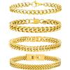 Esmoly 4 Pezzi Bracciale Uomo Argento Oro Nero Braccialetto Uomo 316L Acciaio Inossidabile Catena Cubana Regalo Uomo 19CM/21CM/23CM (Oro 19)