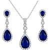 Clearine Donna Parure gioielli-Argento Matrimonio Nuziale Zirconia cubica Infinito lacrima Pendente Collana Ciondolare Orecchini Set Zaffiro Colore
