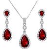 Clearine Donna Parure gioielli-Argento Matrimonio Nuziale Zirconia cubica Infinito lacrima Pendente Collana Ciondolare Orecchini Set Rubino Colore