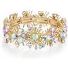 Clearine Bracciale da donna elasticizzato a forma di lacrima con cristalli e fiocco di neve da sposa, Cristallo