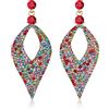 Clearine Orecchini Boemia Boho Cristallo vuoto Foglia Lampadario pendenti Rosso-Argento-fondo