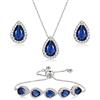 Clearine Set di Gioielli da Donna per Sposa e Damigelle Goccia Zirconia cubica Ciondolo Collana Orecchini Bracciale per Matrimonio Party Zaffiro Colore Argento-Fondo