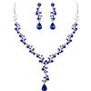 Clearine Matrimonio Sposa Foglia Goccia Cristalli Collana Orecchini Set Gioielli Filigrana Navy Blu Argento-Fondo