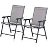 Outsunny Set 2 Sedie da Giardino Pieghevoli con Braccioli, Sedie per Pranzo da Esterno in Metallo e Texteline, da Patio, Balcone, Terrazza, Esterno e Interno, 58x64x94cm, Grigio