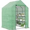 Outsunny Serra da Giardino con Scaffali per Piante, Serra da Balcone con Copertura in PE e Porta Avvolgibile, 143x138x190cm, Verde