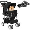 PawHut Passeggino per Cani Taglia Piccola Pieghevole, Carrozzina per Gatti 10kg Girevole 360°, Freni, Strisce Riflettenti, Finestre Rete, Cestino Portaoggetti, Cuscino Lavabile, Portabicchieri, Nero