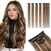 MY-LADY Extension Clip Capelli Veri 5PCS (4 Clip Singoli + 1 Clip Triplo) #4P27 Biondo Scuro/Marrone Medio, Extension Capelli Umani Clip con Base Lace per Volume Naturale 38g 30cm