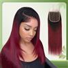 Volvetwig Red Wine 4X4 Closure Human Hair Straight Color #1B99J Dark Burgundy Free Part Melt 4X4 Trasparente Closure 12A 100% Virgin Remy Real Human Hair Pre Plucked with Babyhair 20 pollici