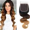 Volvetwig Ombre Body Wave Human Hair Closure T1B/4/27 Color Brazilian Virgin Human Hair Ombre 3 Tone Body Wave 4X4 Lace Free Part Closure Trasparente Lace 10 pollici