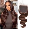 Volvetwig Brown Closure Human Hair Chocolate Brown Lace Front Closure Body Wave Trasparente Lace 4 X 4 Pre Plucked Free Part 100% Unprocessed Brazilian Virgin Human Hair 14 pollici
