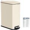 SONGMICS Pattumiera da Cucina 48 L, Sottile Cestino a Pedale per Spazio Ristretto, con Coperchio a Chiusura Morbida e Secchio Interno, Acciaio Inox, 15 Sacchetti Inclusi, Beige Sabbia LTB510A02