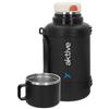 AKTIVE Borraccia termica in acciaio inox, 1,6 l, colore nero, misura 14 x 13 x 26 cm, tappo ermetico, con tazza, manico e cinghia, senza BPA, base antiscivolo, 63134