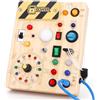 Hoarosall Busy Board, orologio Montessori, giocattolo sensoriale in legno, per neonati e bambini a partire da 1 anno, con 10 interruttori e 23 luci LED