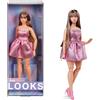 Barbie Looks - Bambola da collezione n. 24, Barbie con capelli marroni e look moderno anni 2000, abito rosa scintillante senza spalline e tacchi a punta aperta, giocattolo per bambini, 6+ anni, HRM16