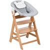 hauck Alpha Newborn Set Pre, Nature Grey - Seggiolone Pappa con Seduta Neonato dalla Nascita e Sedia Evolutiva in Legno di Faggio fino a 90 kg con Cintura Spartigambe e 5 Punti, Barra Protettiva