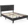 LIFEZEAL Letto Struttura Matrimoniale, 200x180cm, Letto Imbottito, King Size, Max 450kg, con Testiera, Rete a Doghe in Legno, 9 Gambe, Base, Telaio, Supporto, Piattaforma, Moderno