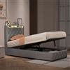 BLSYHDH Letto singolo imbottito, 90 x 200 cm, con LED, con porta di ricarica USB, letto idraulico con rete a doghe, letto funzionale per ragazzi con vano portaoggetti, senza materasso (grigio scuro + velluto)