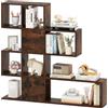 HOMASIS Libreria Scaffale a Forma di Mossa con 4 Livelli, Libreria Moderna Design in Legno, Divisorio Bifacciale Verticale per Soggiorno, Scaffale a Forma di Scala, 120x19,5x109cm (Marrone)