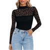 Zeagoo Top Donna in Maglia Trasparente con Rete, T-shirt a Maniche Lunghe, Sexy, per Feste, Slim Fit, Clubwear, M