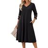 Zeagoo Abito estivo da donna, elegante, maniche 3/4, abito midi in pizzo, vestito tunica, con tasche, scollo a V, abito blusa, abito casual, bianco, XXL
