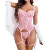Avidlove Set di Lingerie Sexy da Donna Babydoll in Pizzo e Rete Body Teddy Curvy Lingerie Stile Corsetto Set Reggiseno con Ferretto e Slip Nero L