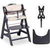 hauck Beta+, Grigio Scuro - Kit Seggiolone Pappa con Ruote, Vassoio, Barra Protettiva, Cuscino di Seduta, Cintura a 5 Punti e Cinturina Inguinale - per Bambini 6 Mesi fino a 90 kg - Legno di Faggio