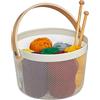 Relaxdays Cestino Portaoggetti in Metallo con Manico, Rotondo, Cesto Metallico per Cucina, Bagno, Soggiorno, Bianco