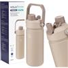 Aquafloow Borraccia Termica 500 ml in acciaio inossidabile, borraccia isolata con 2 tappi e cannuccia, a tenuta stagna, Thermos termica per caffè, tè, acqua e sport- Beige