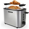 KitchenBoss Tostapane in Acciaio Inox：Tostapane per 2 fette con Pinze, 6 Livelli di Tostatura, con Cassetto Raccoglibriciole e Griglia per il Pane, Funzione di Spegnimento Auto e Sbrinamento, 870 W